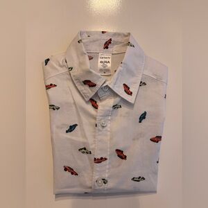 Carters Short sleeve button up shirt. Youth 4T White with a Colorful Car Print